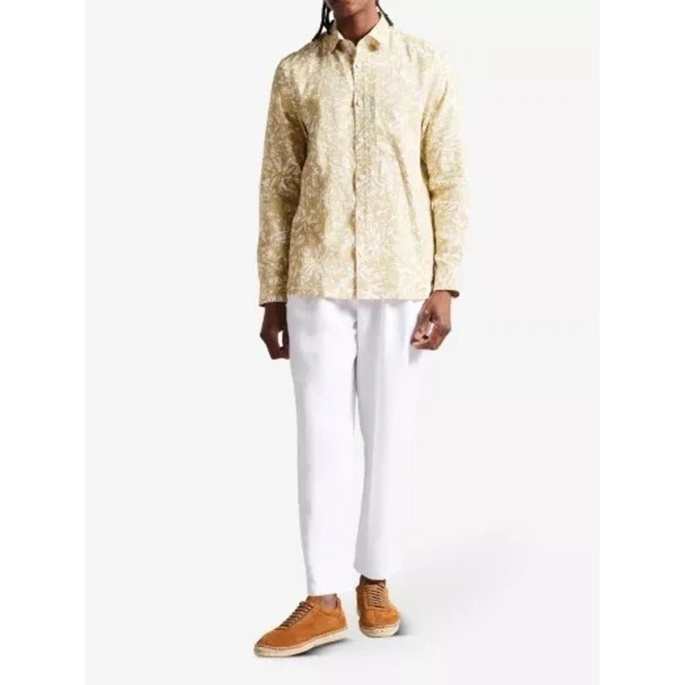 Ted Baker‎ Svend Graphic Print Regular-fit Linen Shirt In Tan Men 3XL 7 NWT $160
